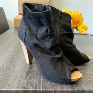 Black Suede open toe booties.